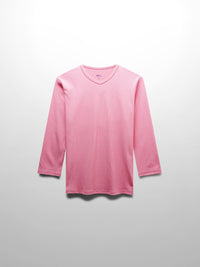 Ribbed High V 3Q Pink Lightweight Comfortable Stylish Tee