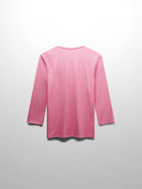 Ribbed High V 3Q Pink Lightweight Comfortable Stylish Tee