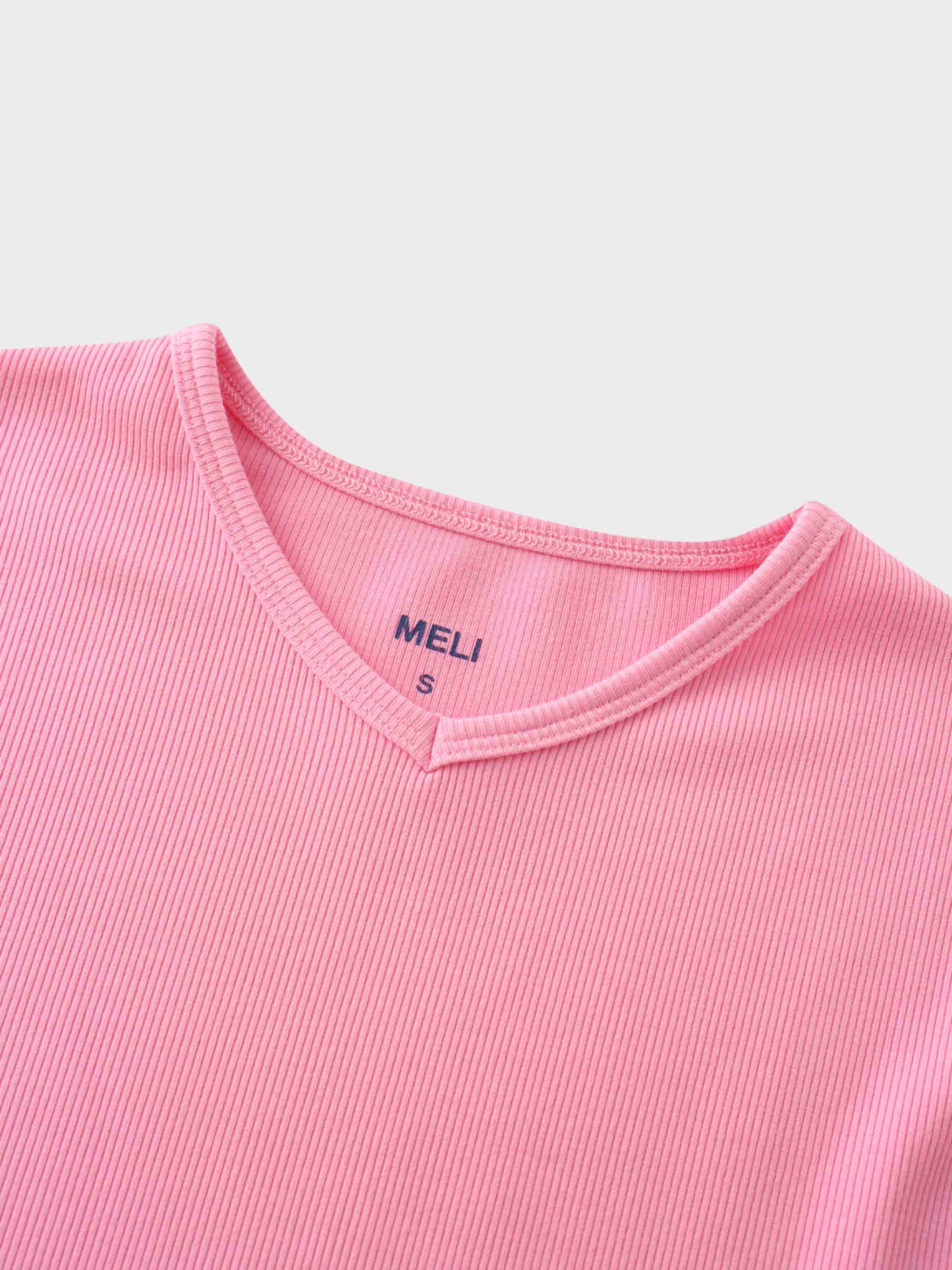 Ribbed High V 3Q Pink Lightweight Comfortable Stylish Tee