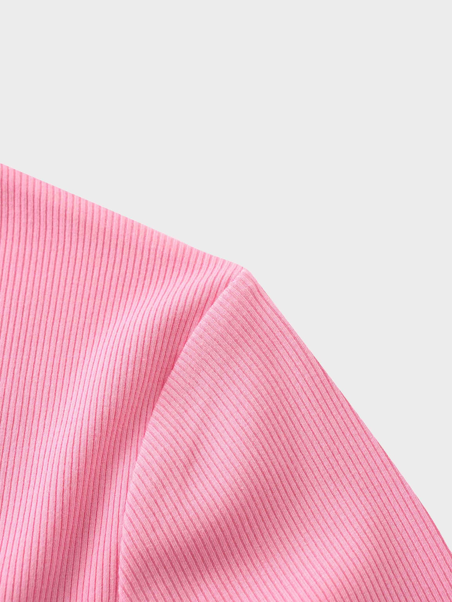 Ribbed High V 3Q Pink Lightweight Comfortable Stylish Tee