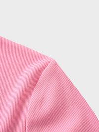 Ribbed High V 3Q Pink Lightweight Comfortable Stylish Tee