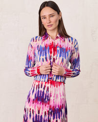 Basic Belted A-Line Dress Pink Watercolor Elegant Office to Evening-1