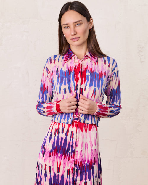 Basic Belted A-Line Dress Pink Watercolor Elegant Office to Evening-1