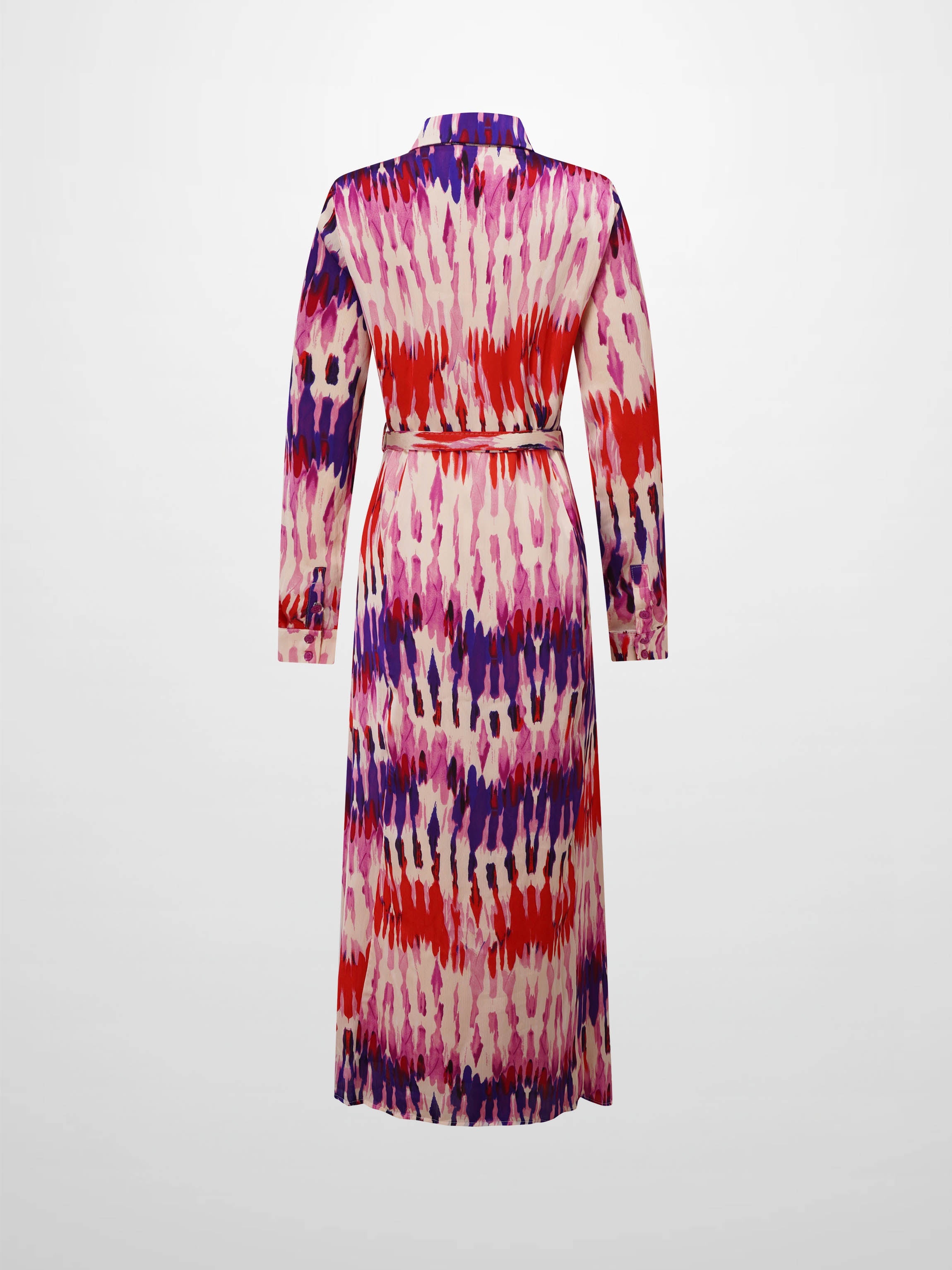 Basic Belted A-Line Dress Pink Watercolor Elegant Office to Evening-3