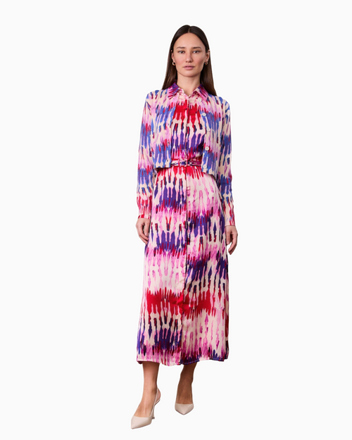 Basic Belted A-Line Dress Pink Watercolor Elegant Office to Evening-0