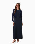 Navy Faux Satin Crew Neck Slip Dress Elegant Casual Basic