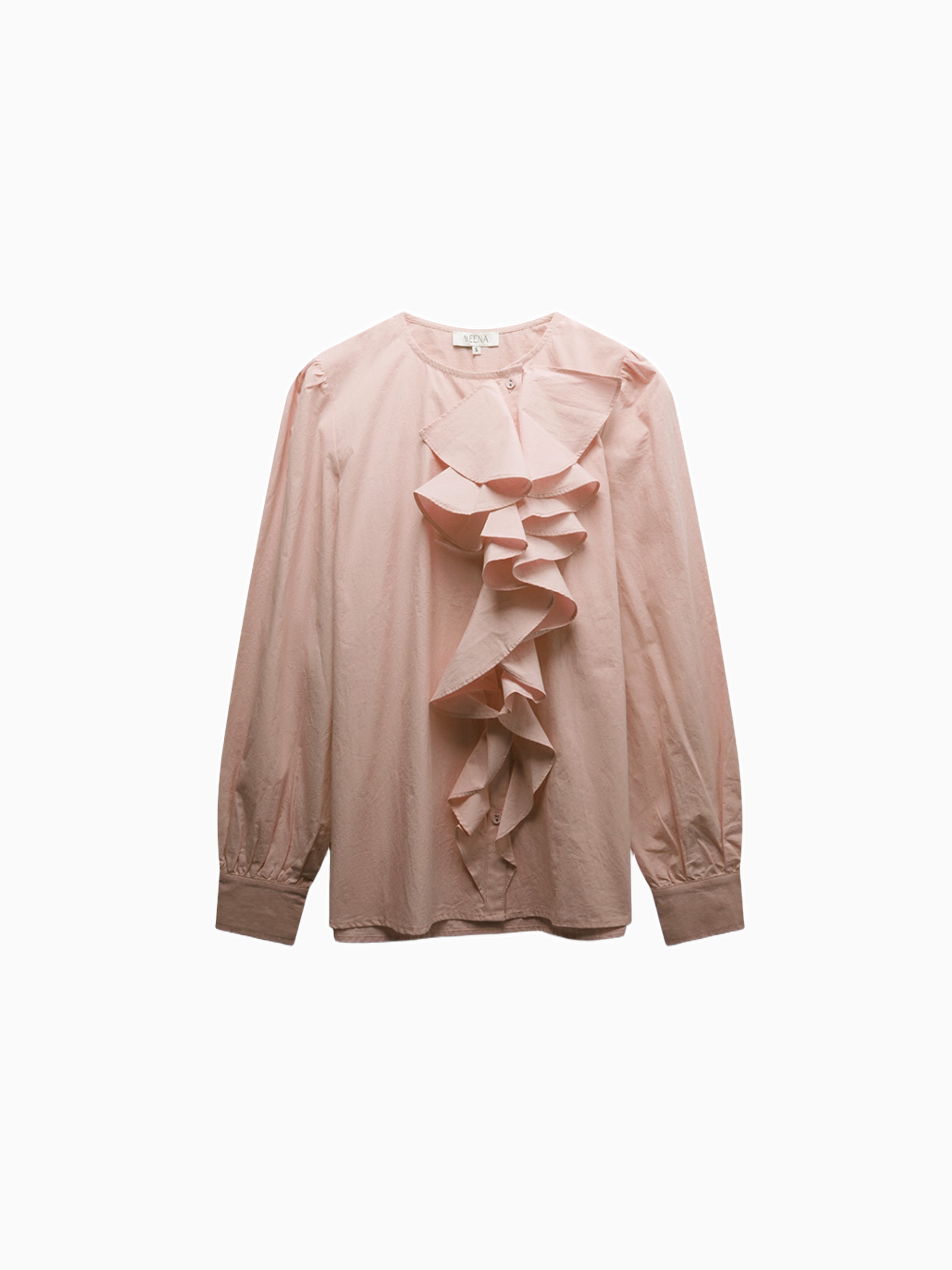 Asymmetrical Ruffle Rose Pink Blouse 100% Cotton Dressy Top-0
