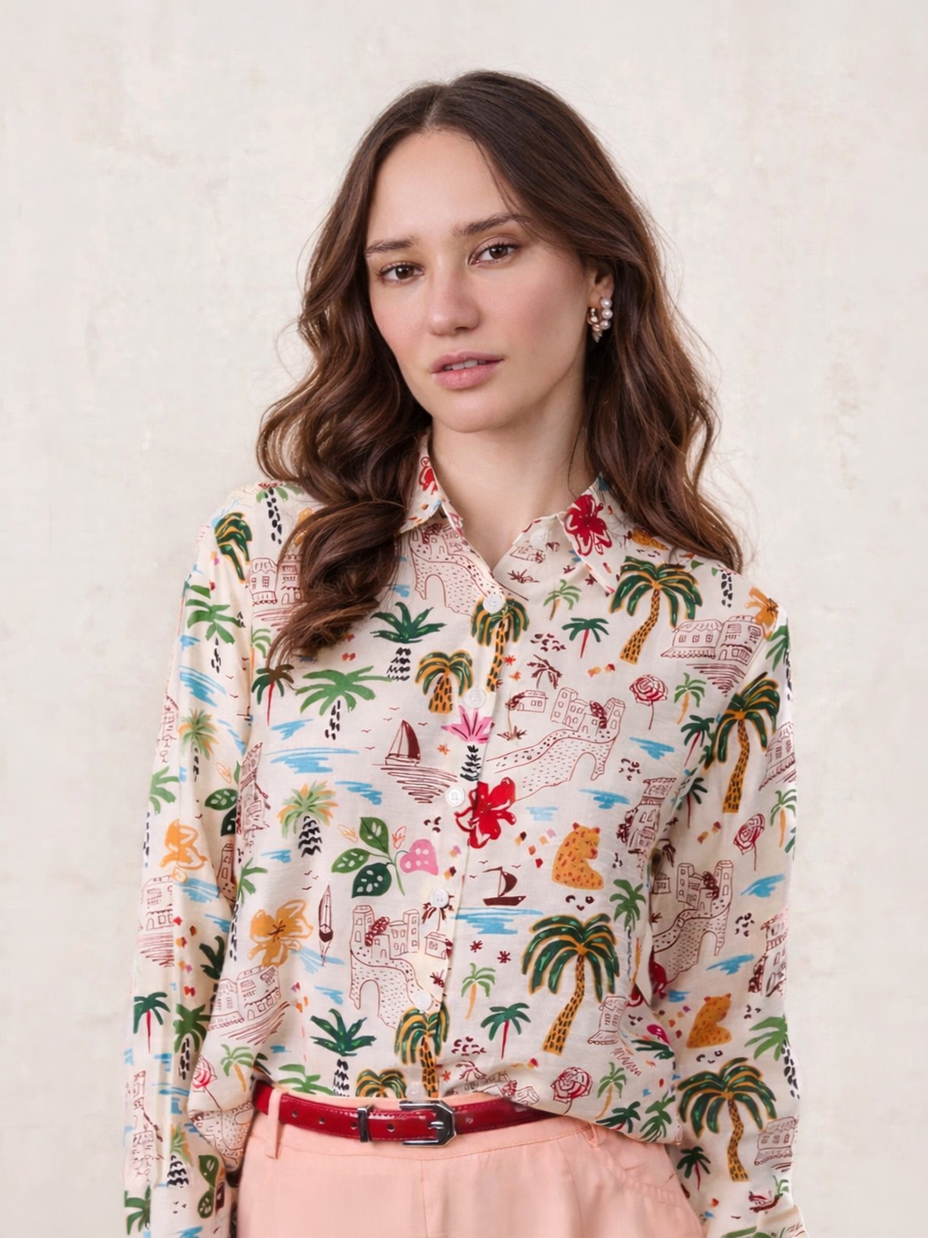 Button Down Collared Blouse Summer Vibes Lightweight Casual Top