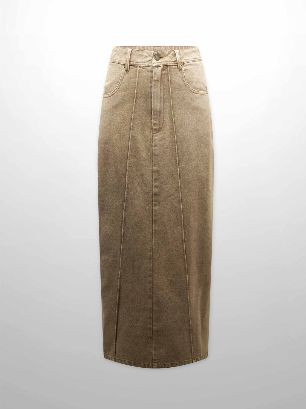 Denim Seamed Skirt Tan Wash Casual Chic Soft Comfortable SS25-1