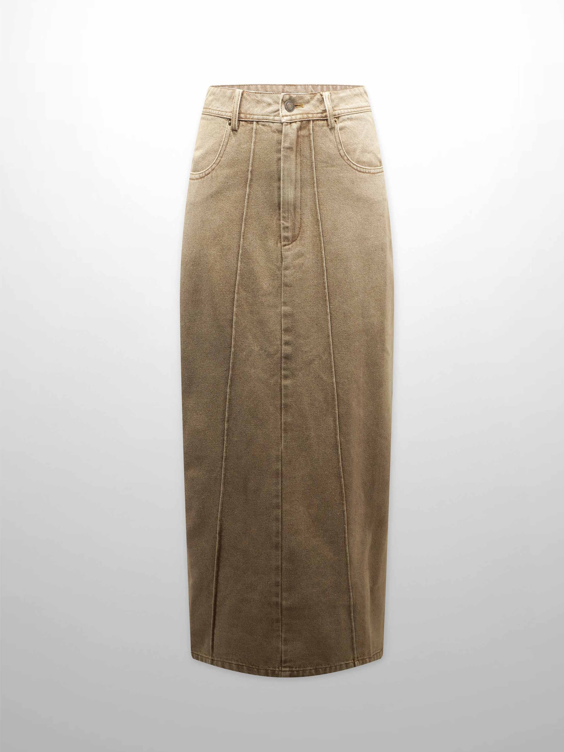 Denim Seamed Skirt Tan Wash Casual Chic Soft Comfortable SS25-1