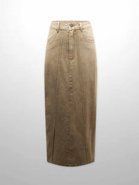 Denim Seamed Skirt Tan Wash Casual Chic Soft Comfortable SS25-1