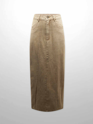 Denim Seamed Skirt Tan Wash Casual Chic Soft Comfortable SS25-1