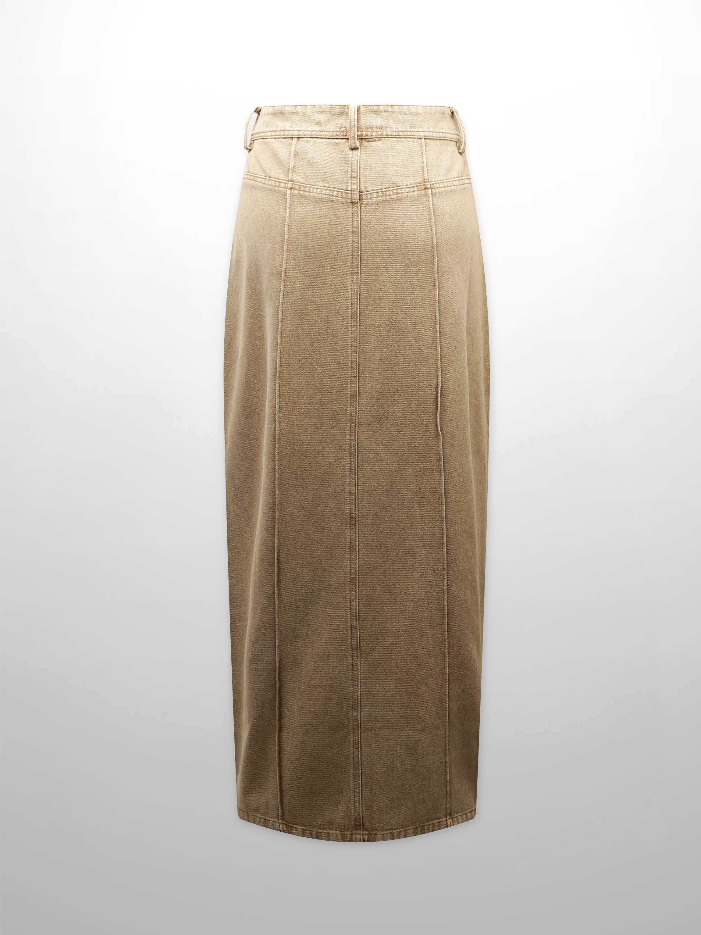 Denim Seamed Skirt Tan Wash Casual Chic Soft Comfortable SS25-2