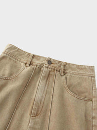 Denim Seamed Skirt Tan Wash Casual Chic Soft Comfortable SS25-3