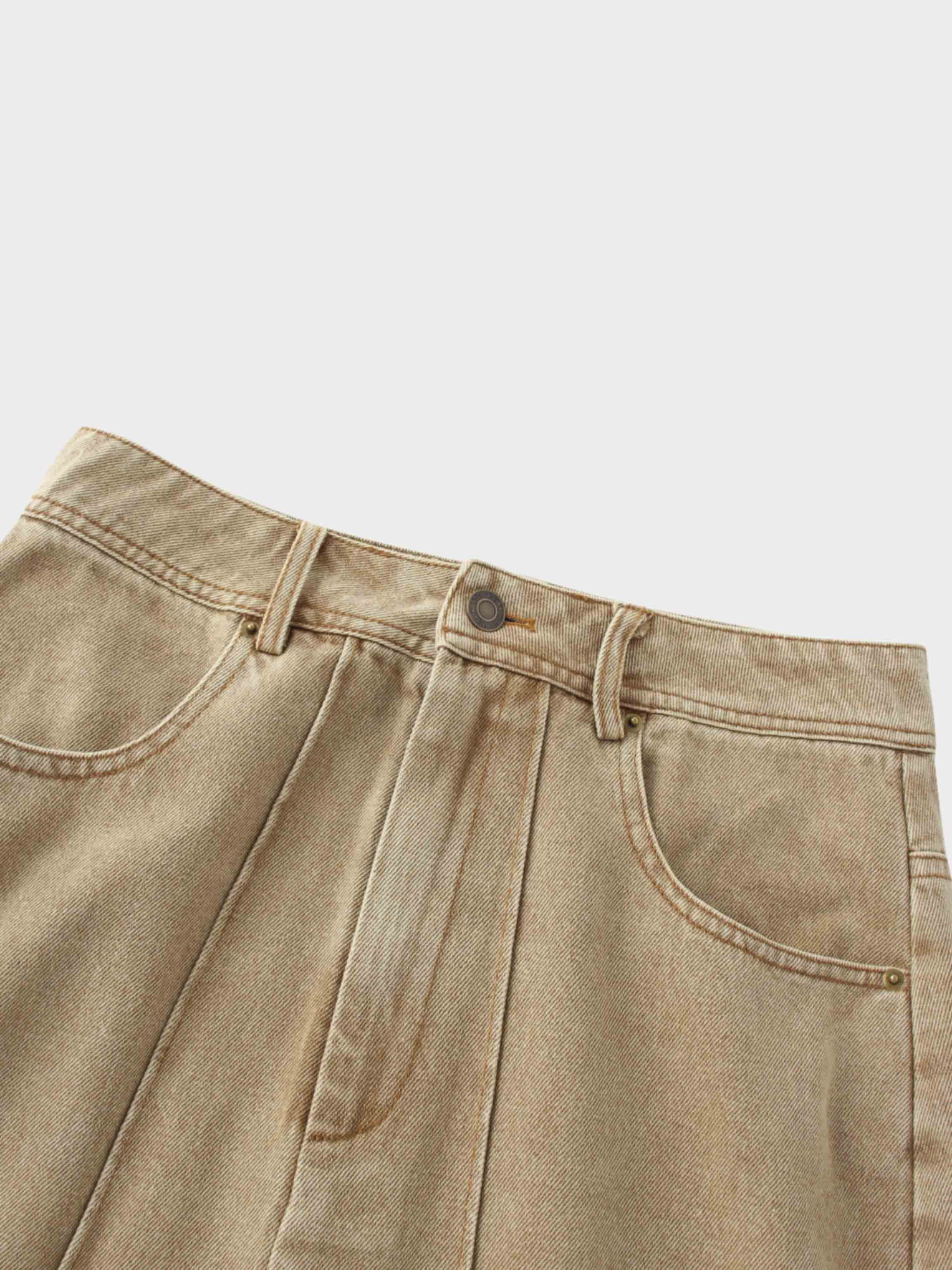 Denim Seamed Skirt Tan Wash Casual Chic Soft Comfortable SS25-3