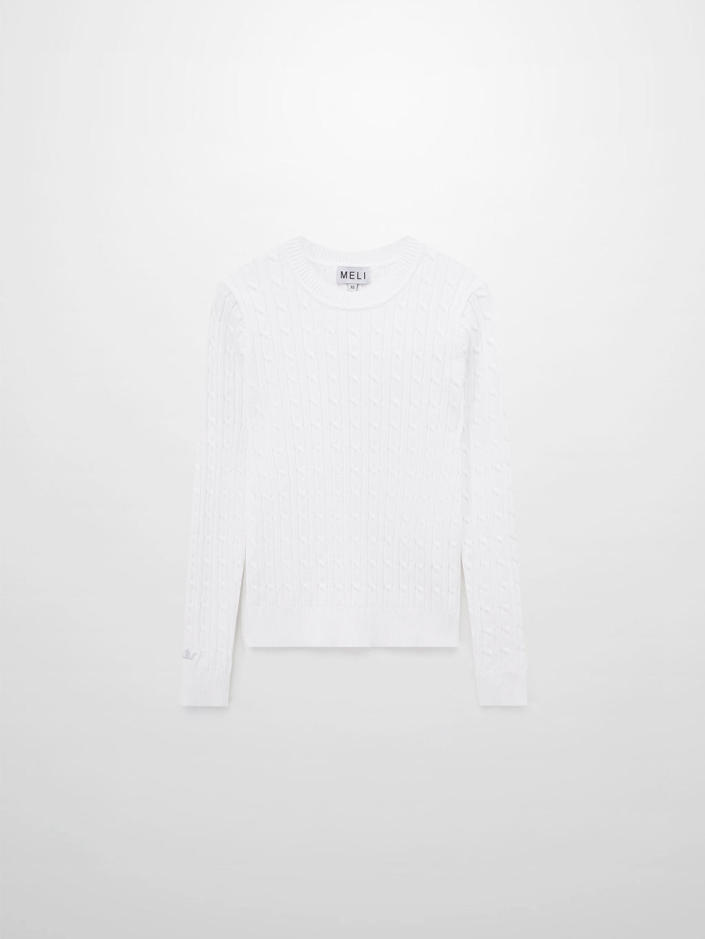 White Crew Neck Cable Knit Sweater Soft Comfortable Casual Top-1