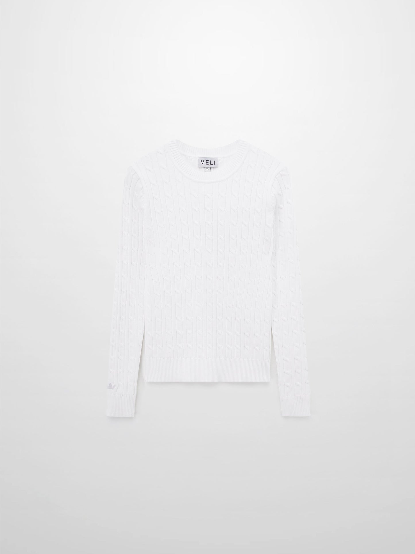 White Crew Neck Cable Knit Sweater Soft Comfortable Casual Top-1