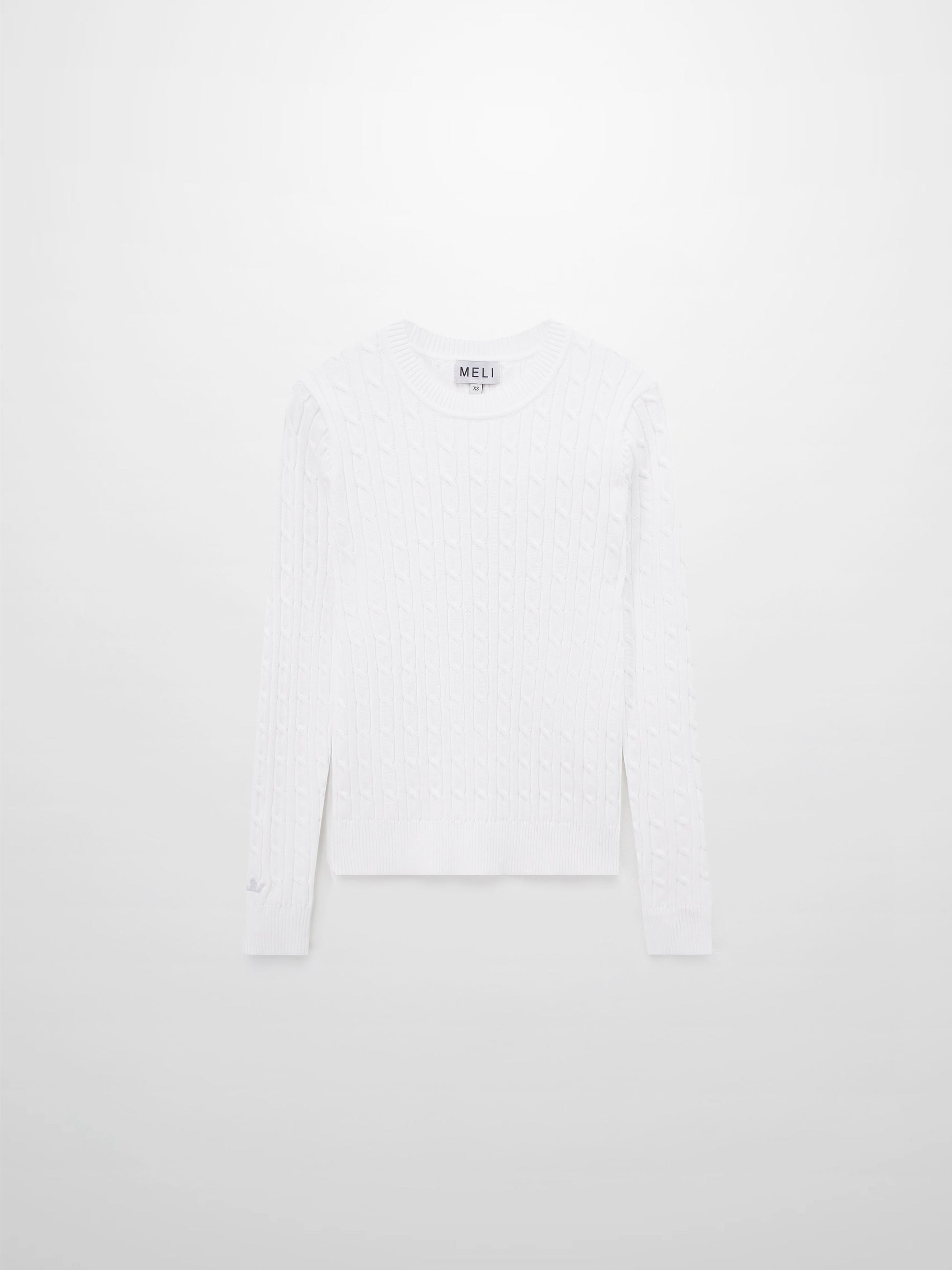 White Crew Neck Cable Knit Sweater Soft Comfortable Casual Top-1