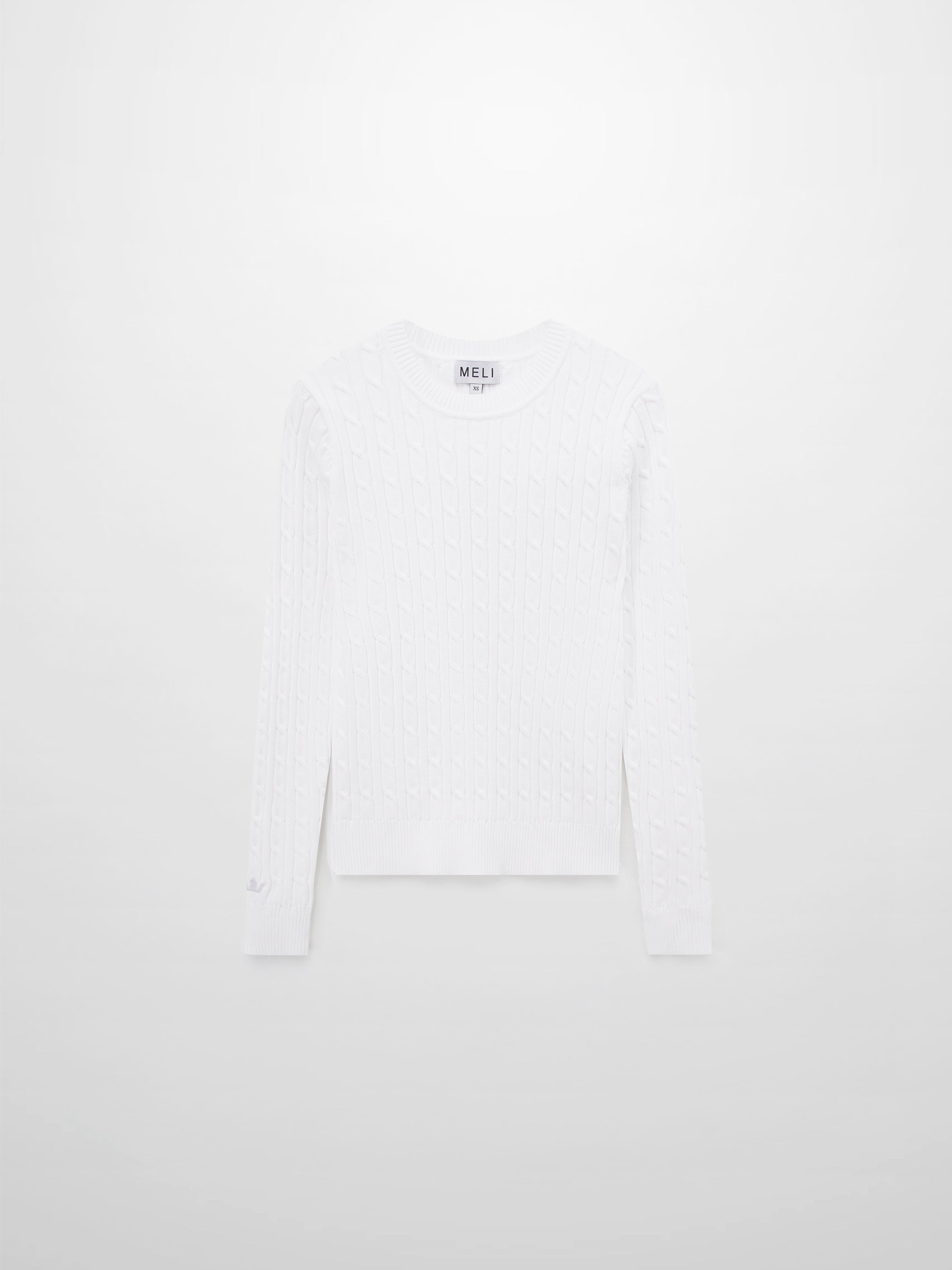 White Crew Neck Cable Knit Sweater Soft Comfortable Casual Top-1