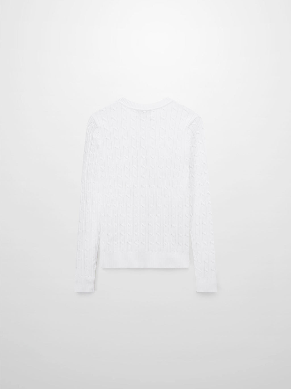 White Crew Neck Cable Knit Sweater Soft Comfortable Casual Top-2