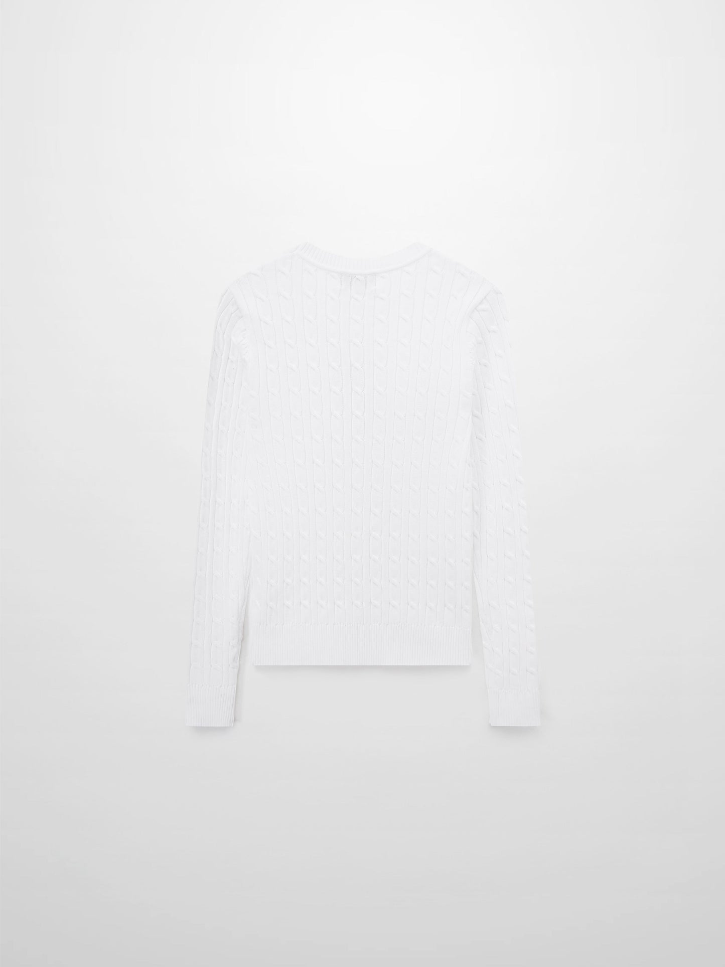 White Crew Neck Cable Knit Sweater Soft Comfortable Casual Top-2