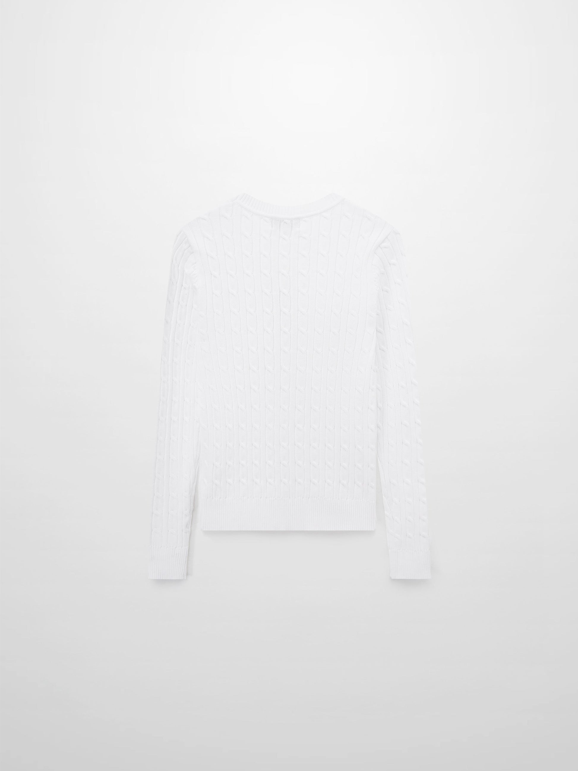 White Crew Neck Cable Knit Sweater Soft Comfortable Casual Top-2