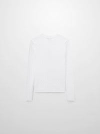 White Crew Neck Cable Knit Sweater Soft Comfortable Casual Top-2