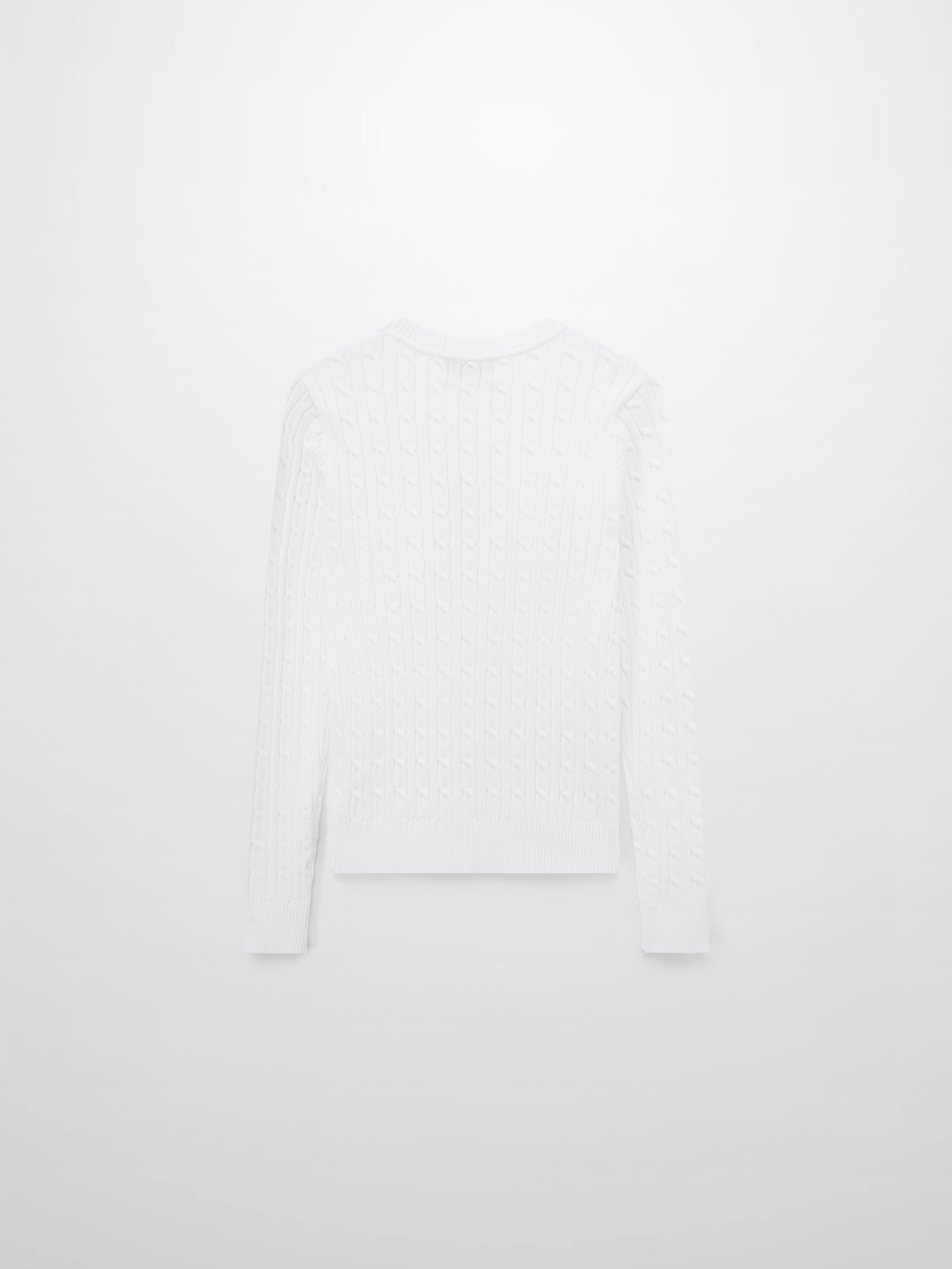 White Crew Neck Cable Knit Sweater Soft Comfortable Casual Top-2