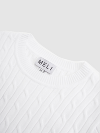 White Crew Neck Cable Knit Sweater Soft Comfortable Casual Top-3
