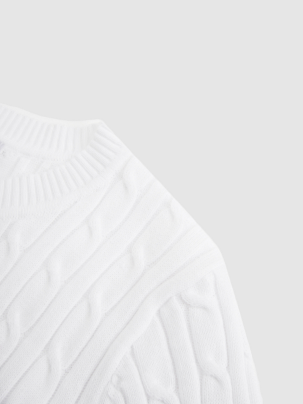 White Crew Neck Cable Knit Sweater Soft Comfortable Casual Top-4