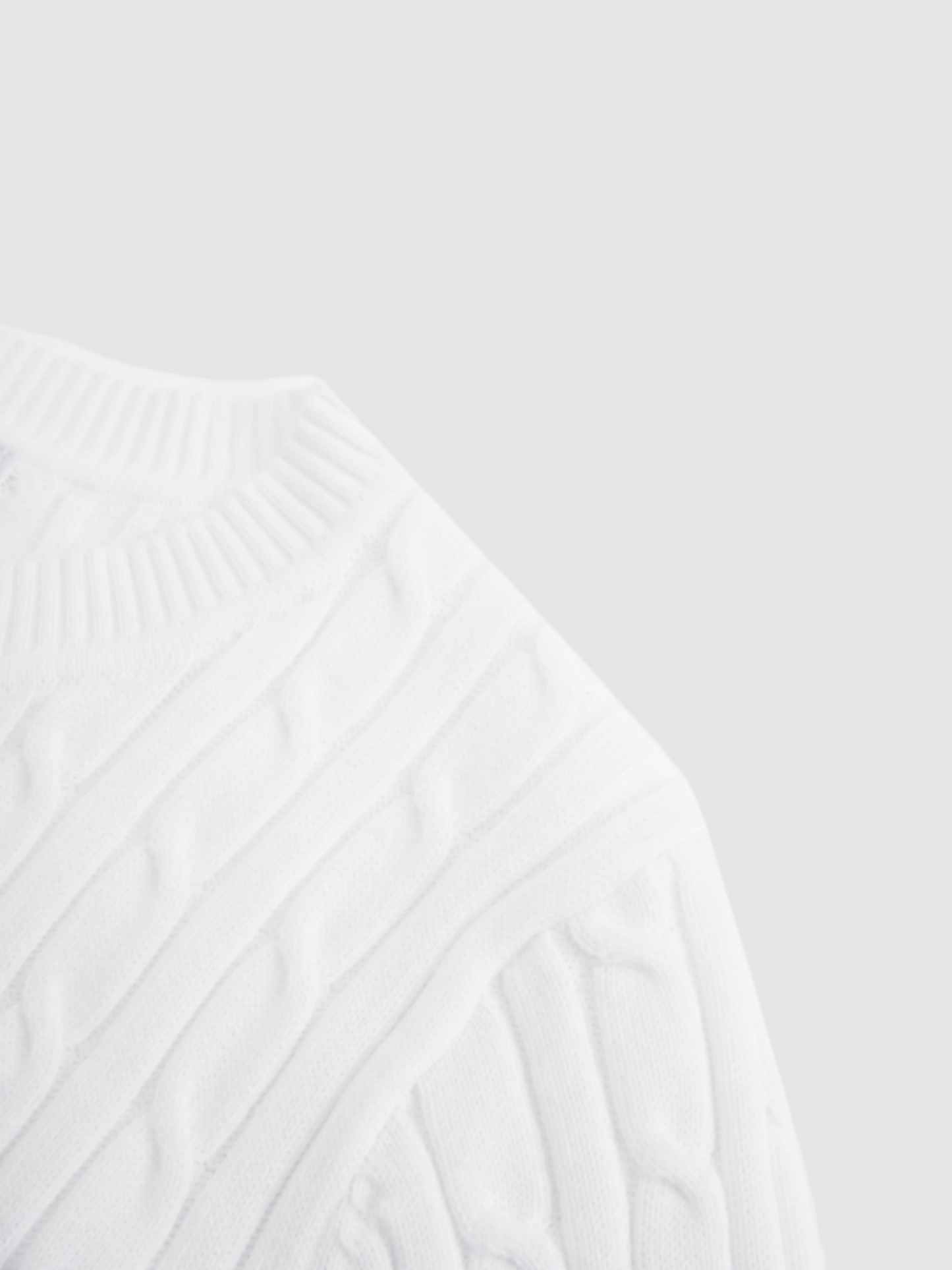 White Crew Neck Cable Knit Sweater Soft Comfortable Casual Top-4