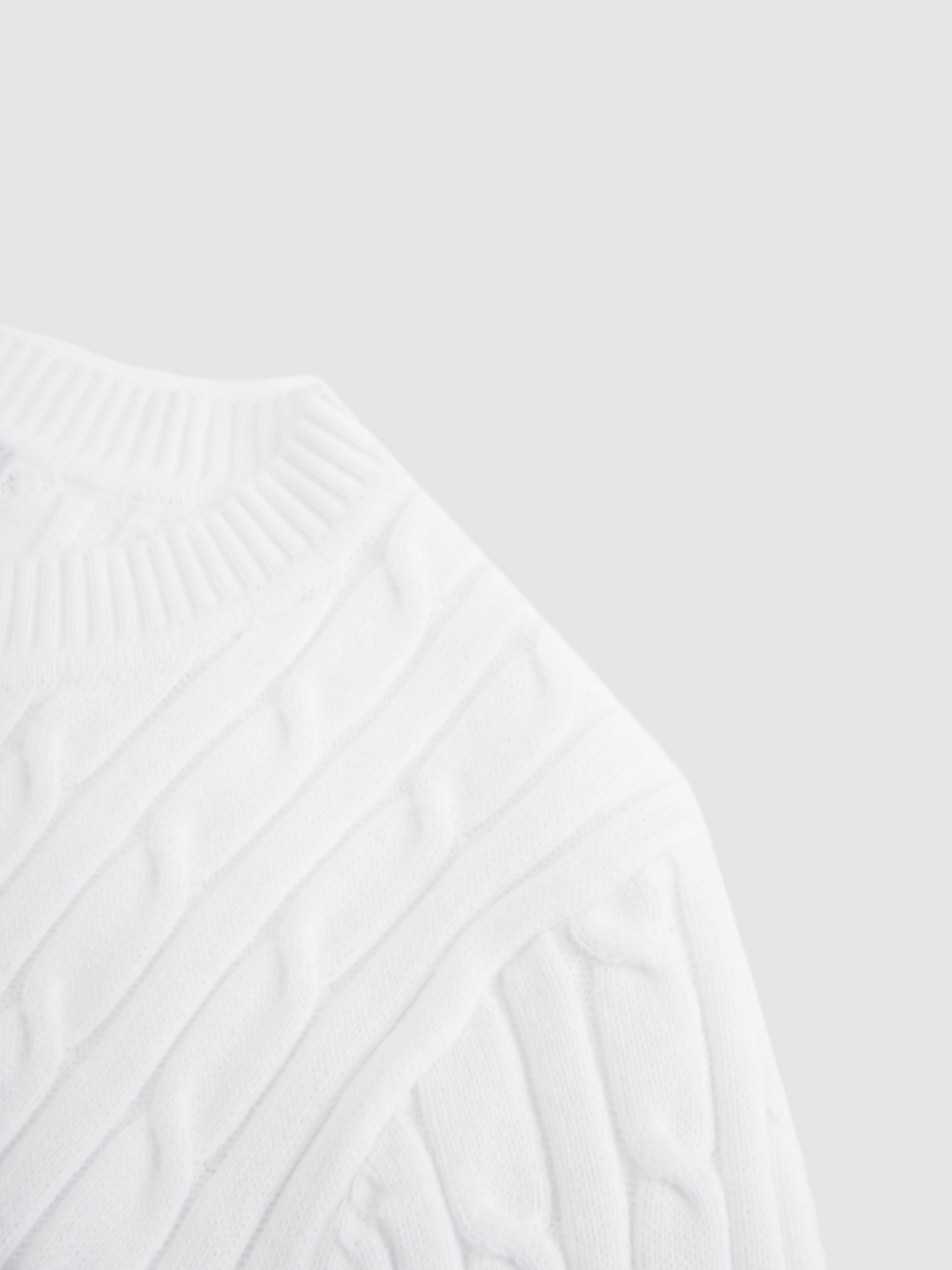 White Crew Neck Cable Knit Sweater Soft Comfortable Casual Top-4