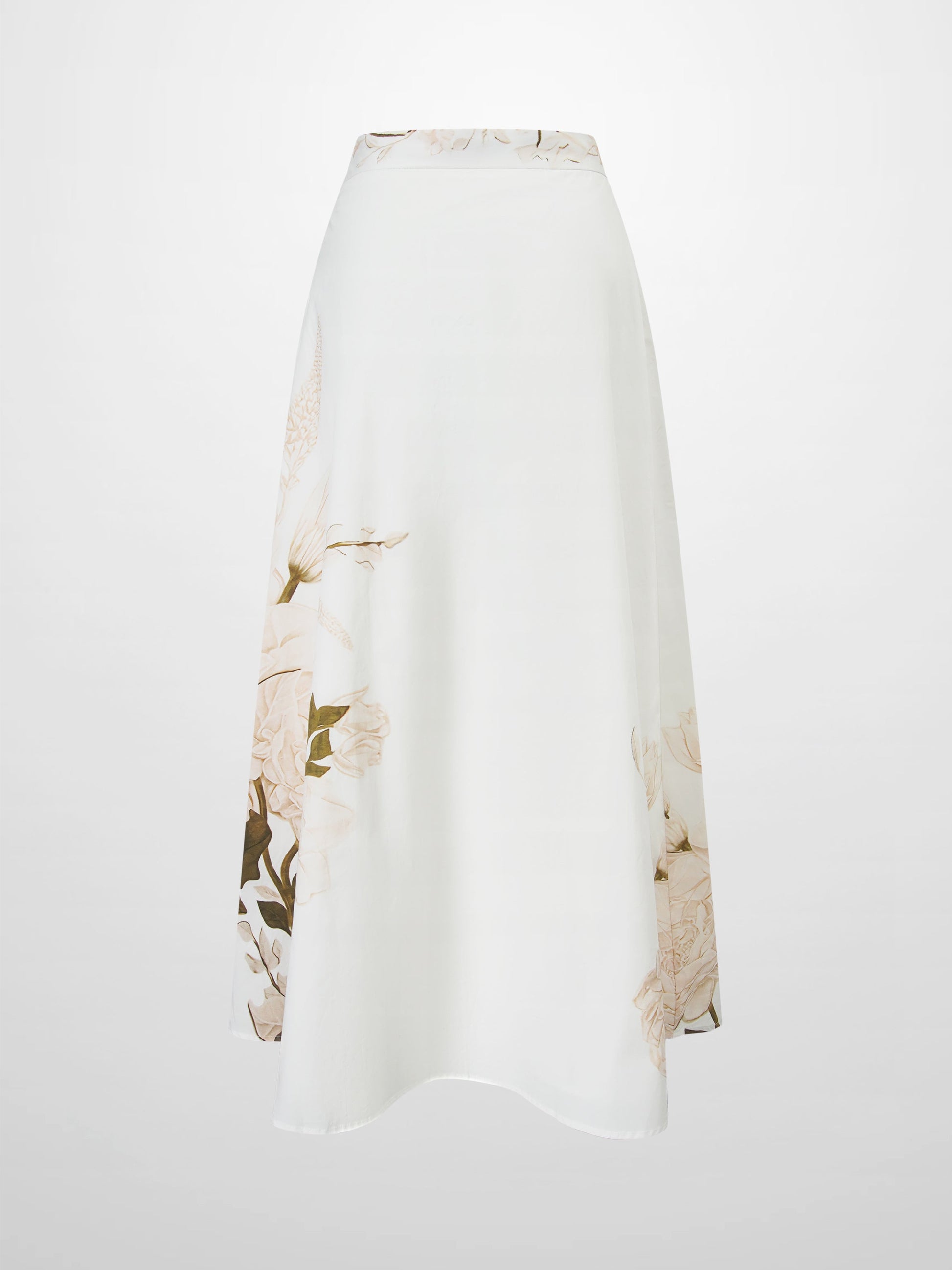 White skirt with floral pattern on a white background