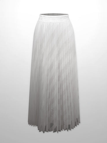 Long pleated skirt on a light gray background