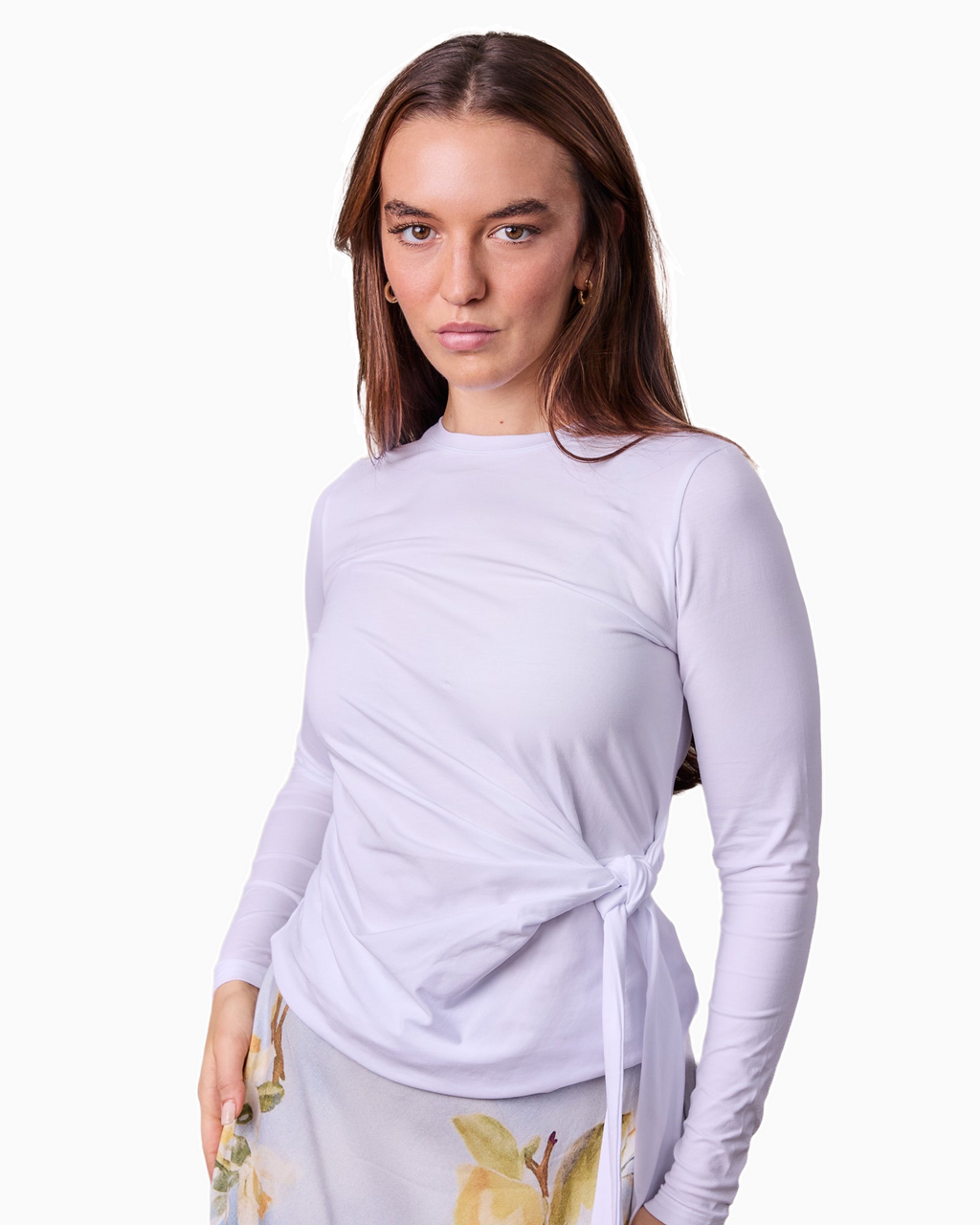White Side Tie T-Shirt Casual Soft Fabric Relaxed Fit Tee-1