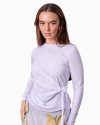 White Side Tie T-Shirt Casual Soft Fabric Relaxed Fit Tee-1