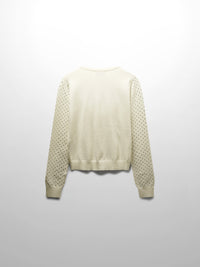 Stone Embellished White Crew Cardigan Elegant Sparkle Top-1