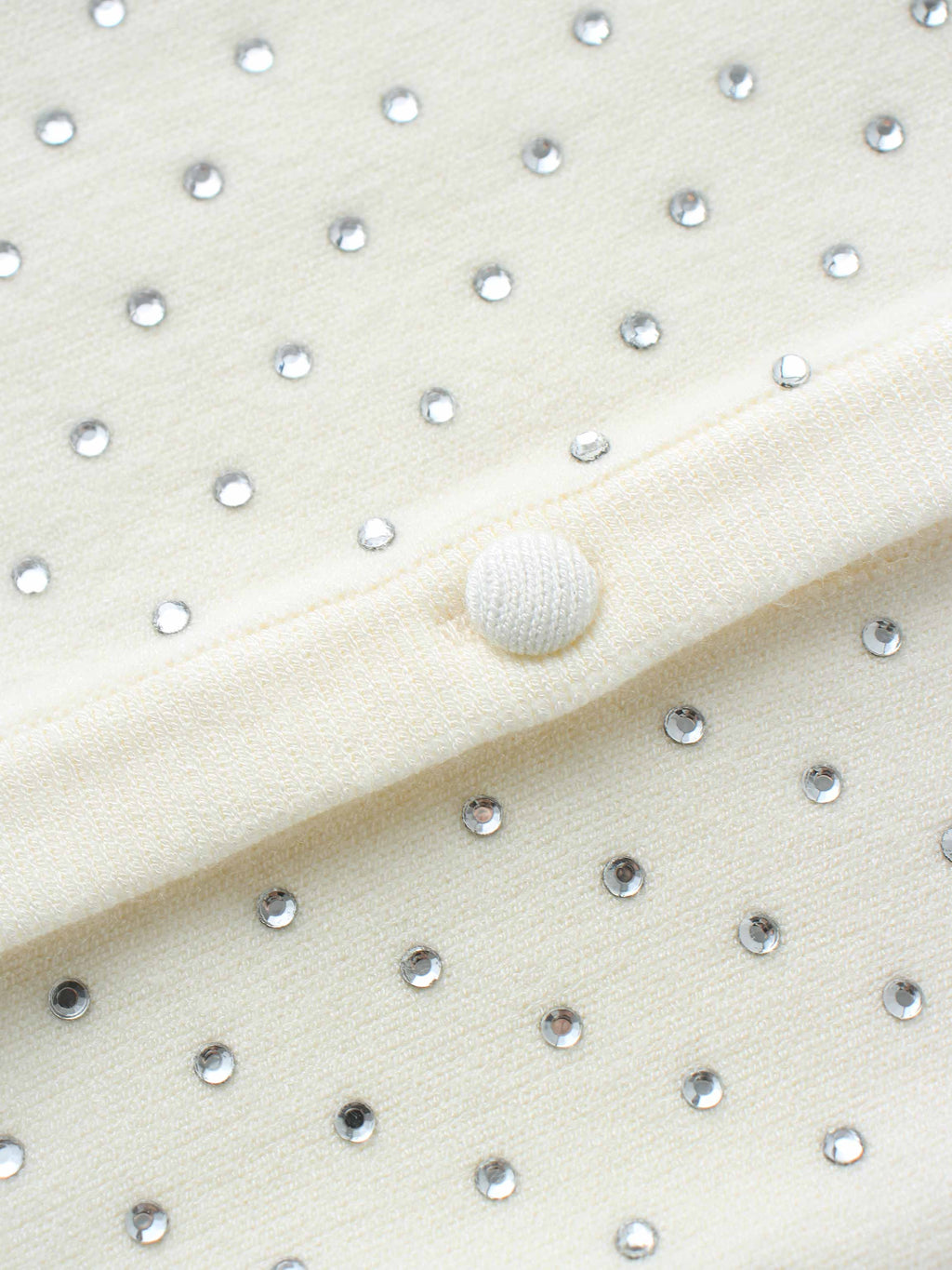 Stone Embellished White Crew Cardigan Elegant Sparkle Top-3