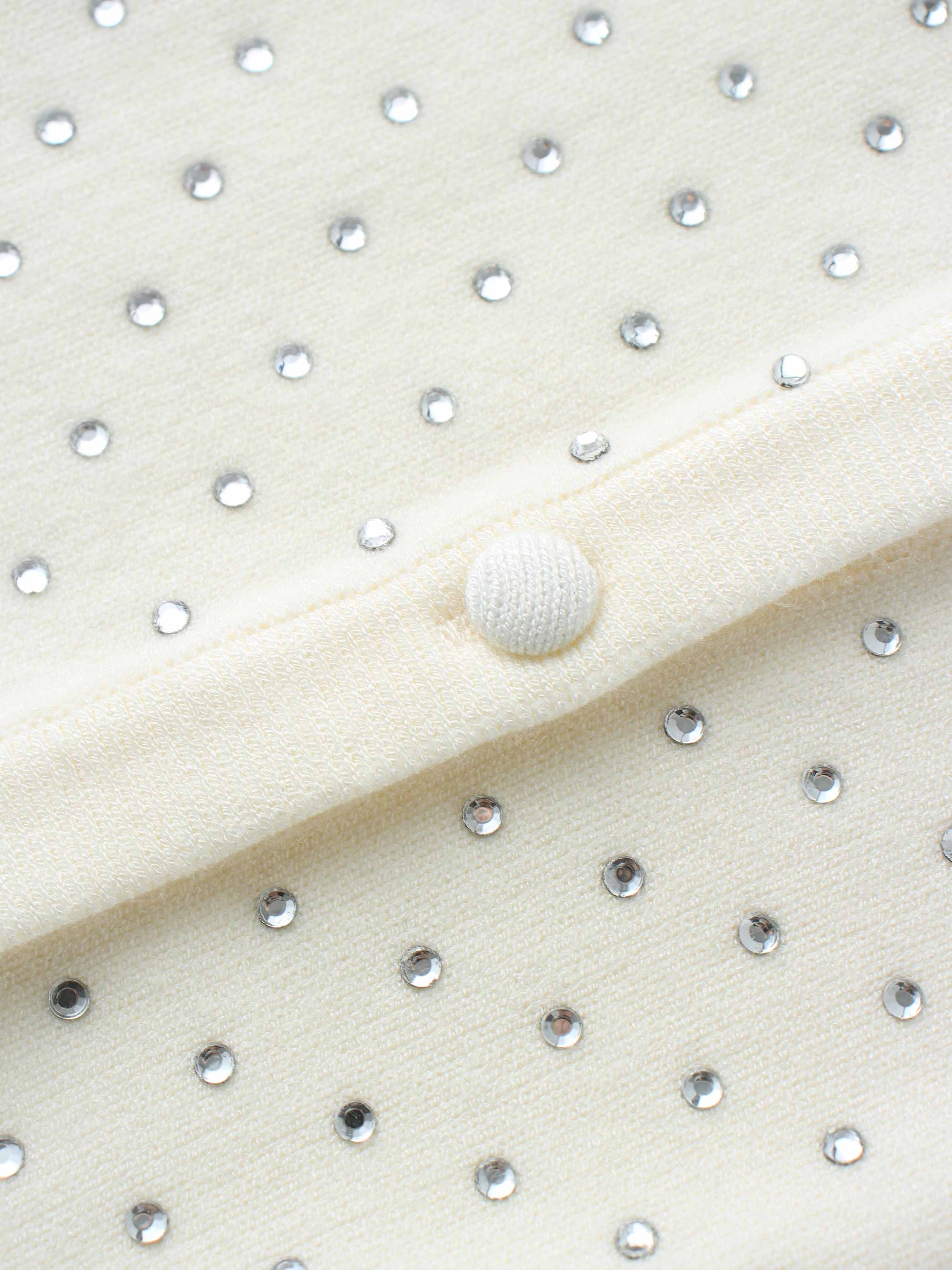 Stone Embellished White Crew Cardigan Elegant Sparkle Top-3