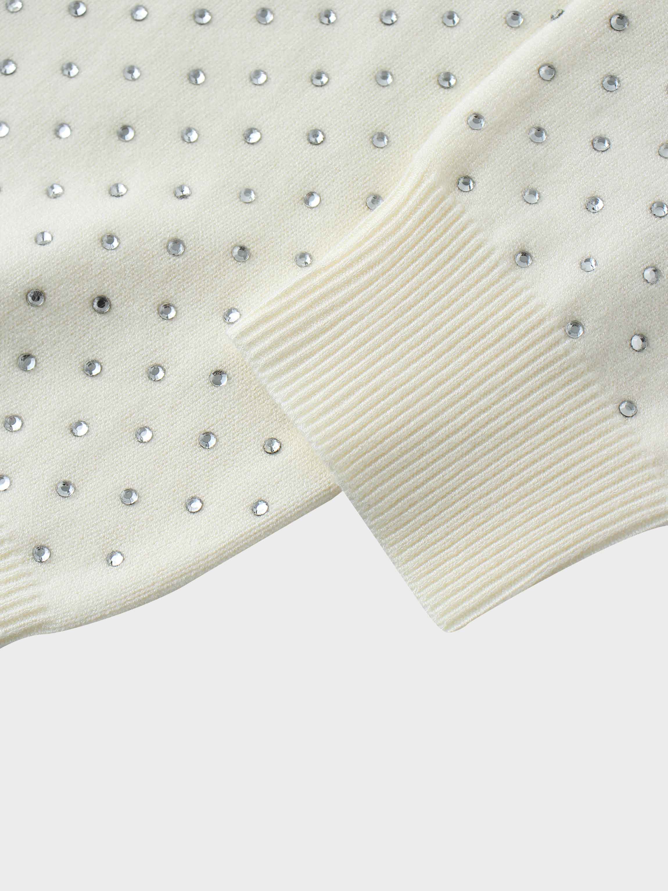 Stone Embellished White Crew Cardigan Elegant Sparkle Top-4