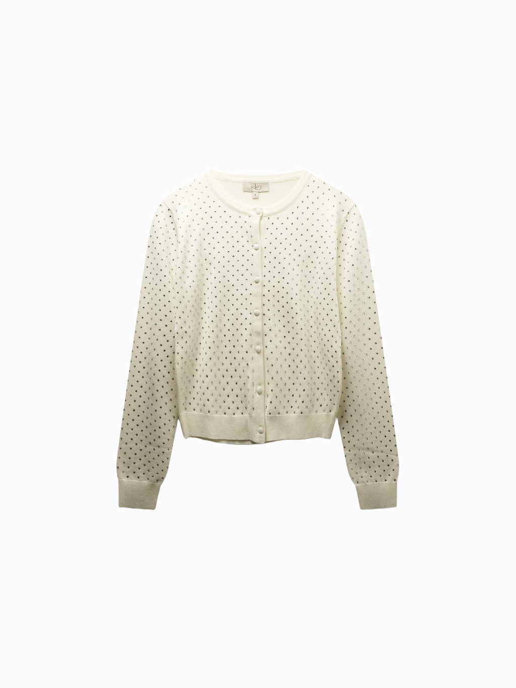 Stone Embellished White Crew Cardigan Elegant Sparkle Top-0