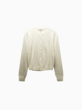 Stone Embellished White Crew Cardigan Elegant Sparkle Top-0