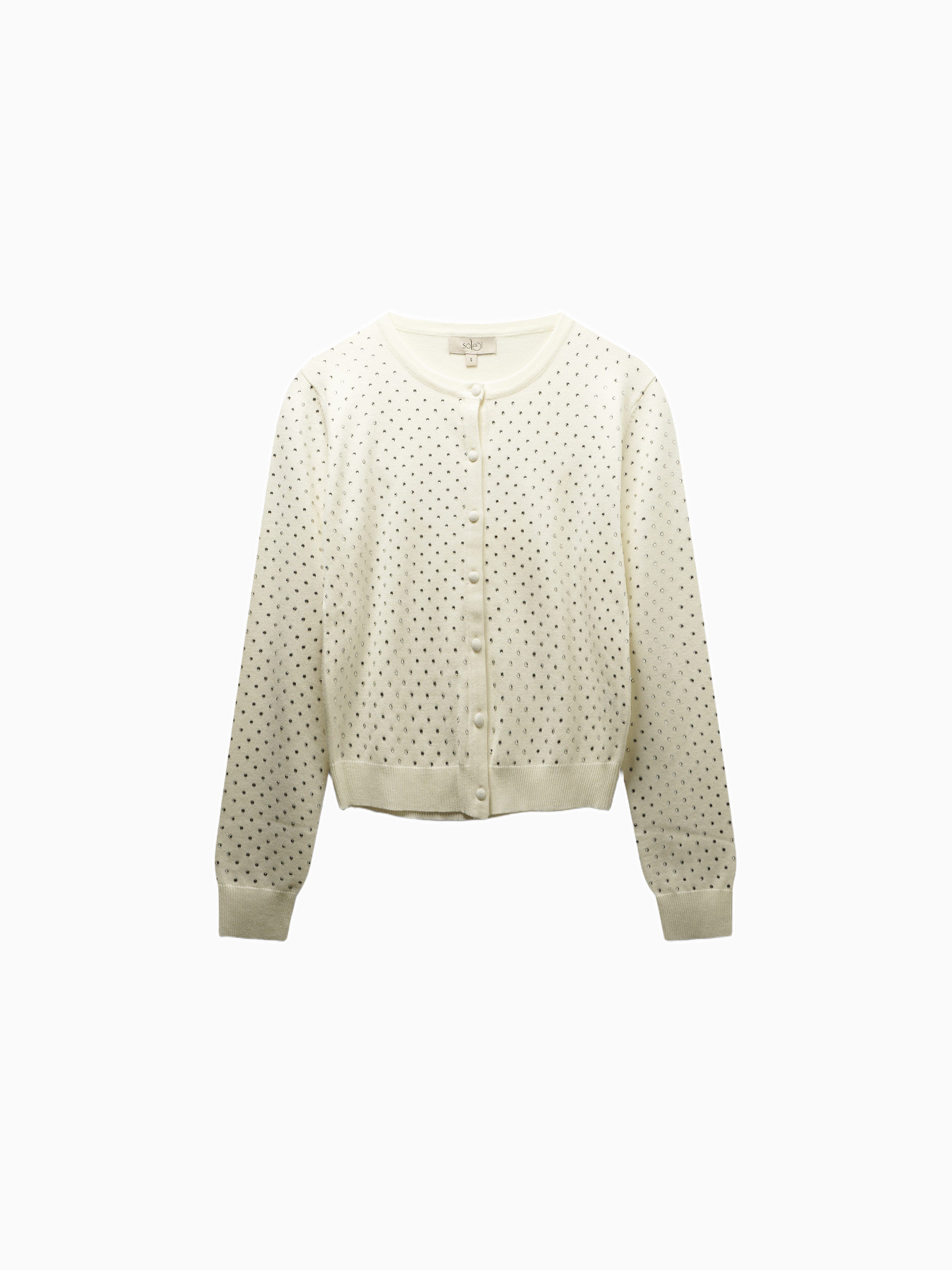 Stone Embellished White Crew Cardigan Elegant Sparkle Top-0