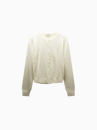 Stone Embellished White Crew Cardigan Elegant Sparkle Top-0