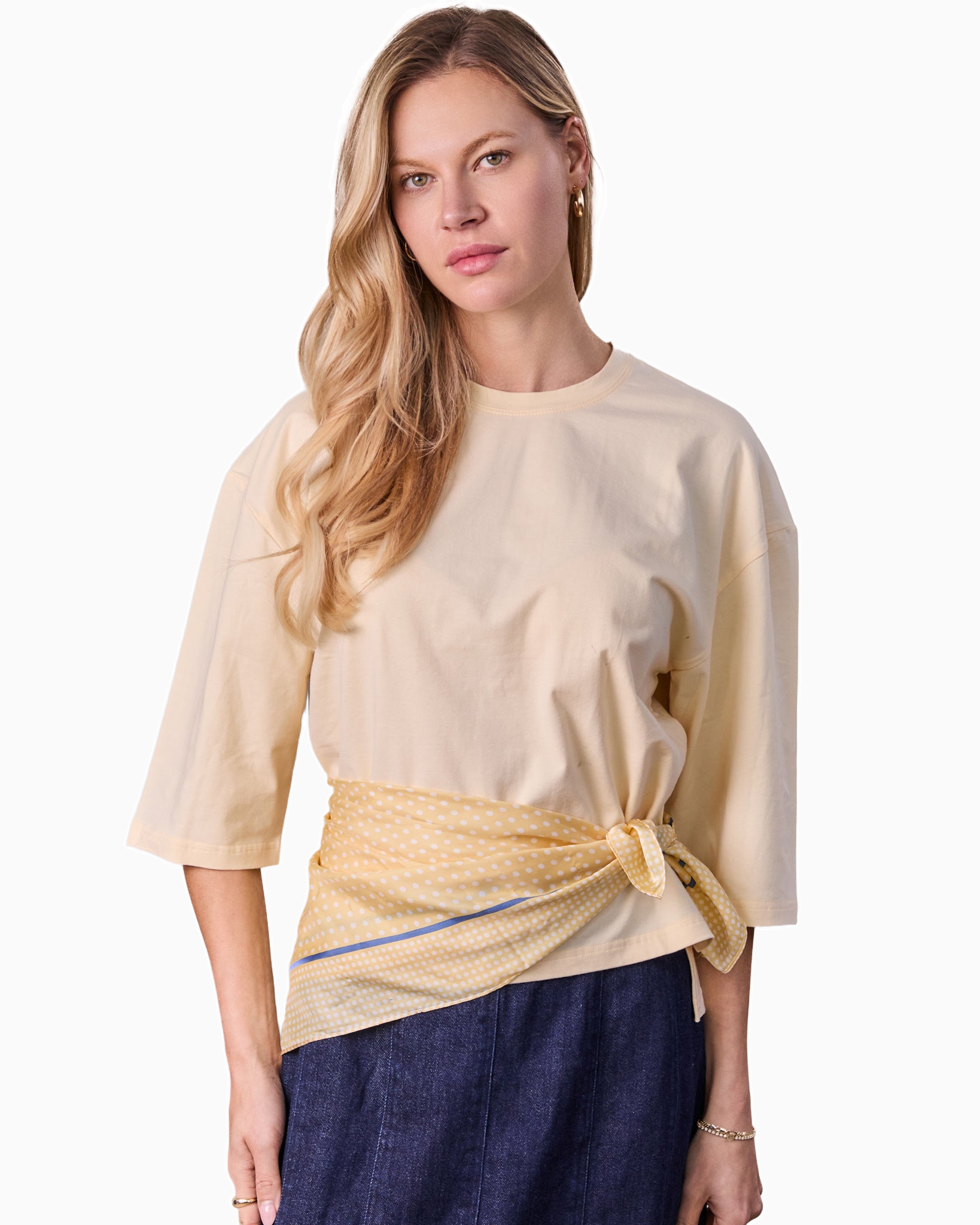 Oversized Yellow Rounded Hem T-Shirt Loose Casual Summer Tee-0