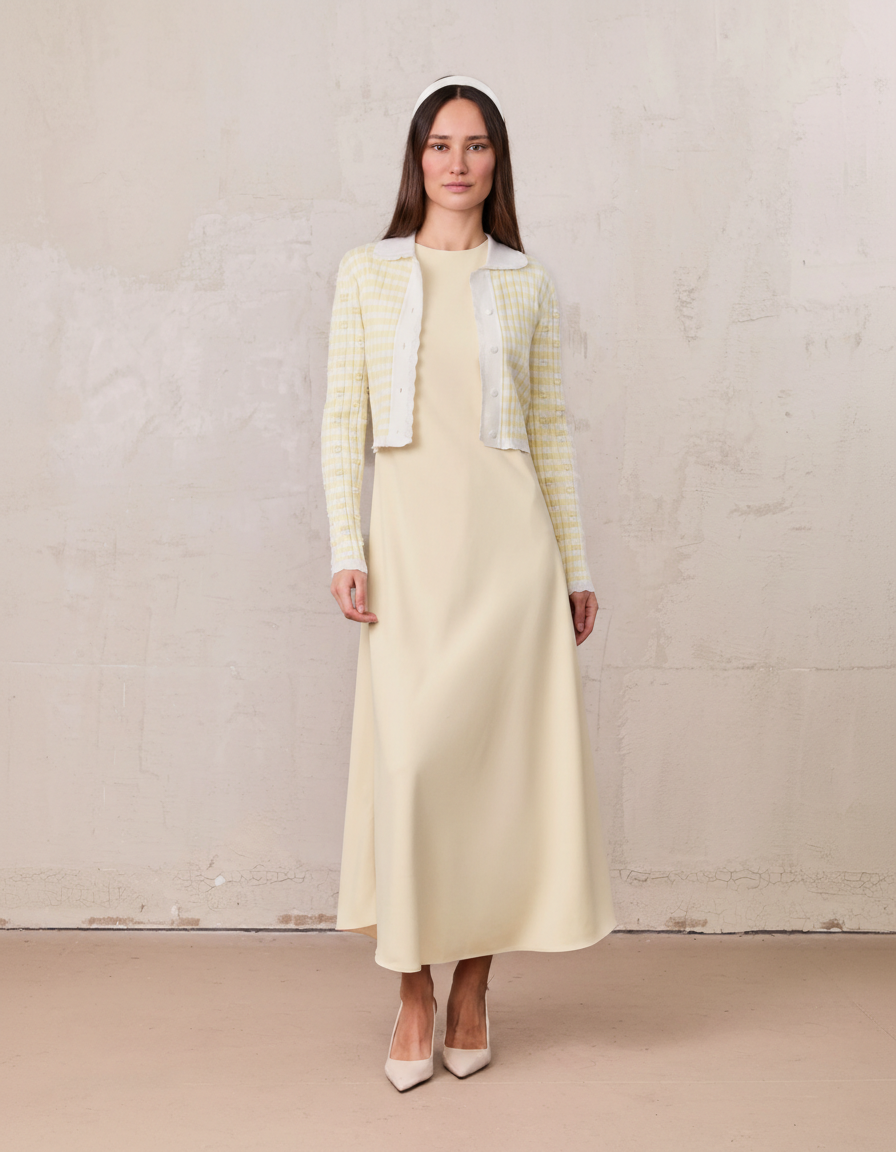 Striped Scalloped Edge Yellow White Cardigan Lightweight Layering Top-1