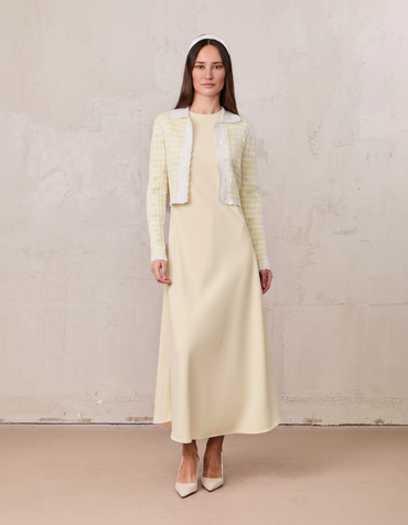 Striped Scalloped Edge Yellow White Cardigan Lightweight Layering Top-1