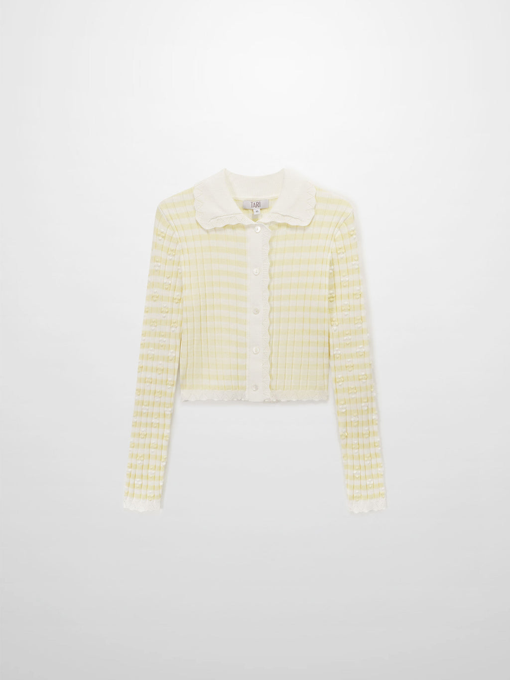 Striped Scalloped Edge Yellow White Cardigan Lightweight Layering Top-3