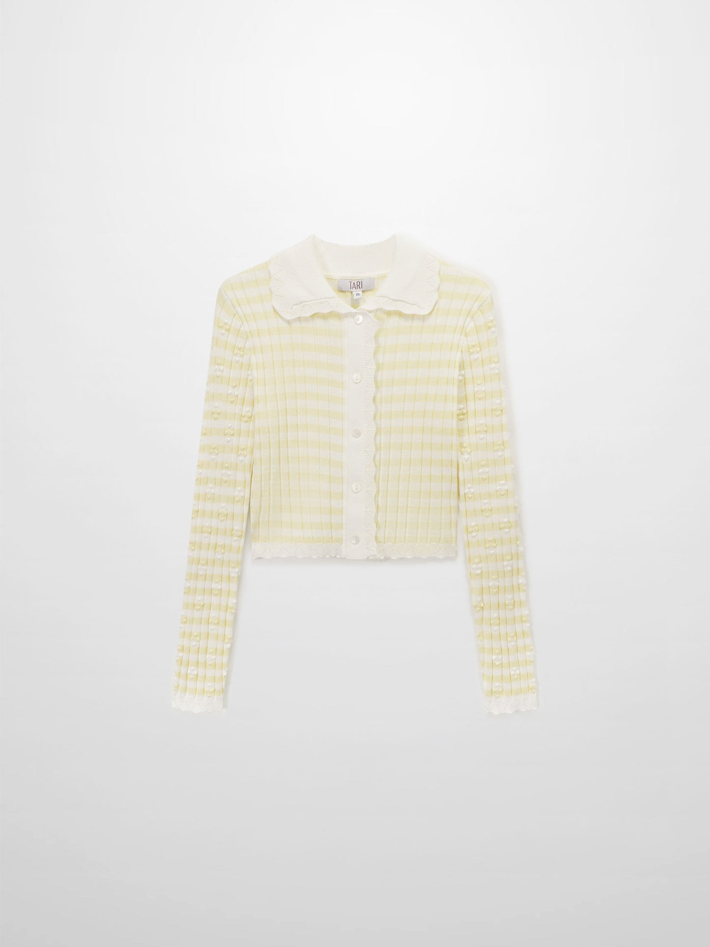 Striped Scalloped Edge Yellow White Cardigan Lightweight Layering Top-3