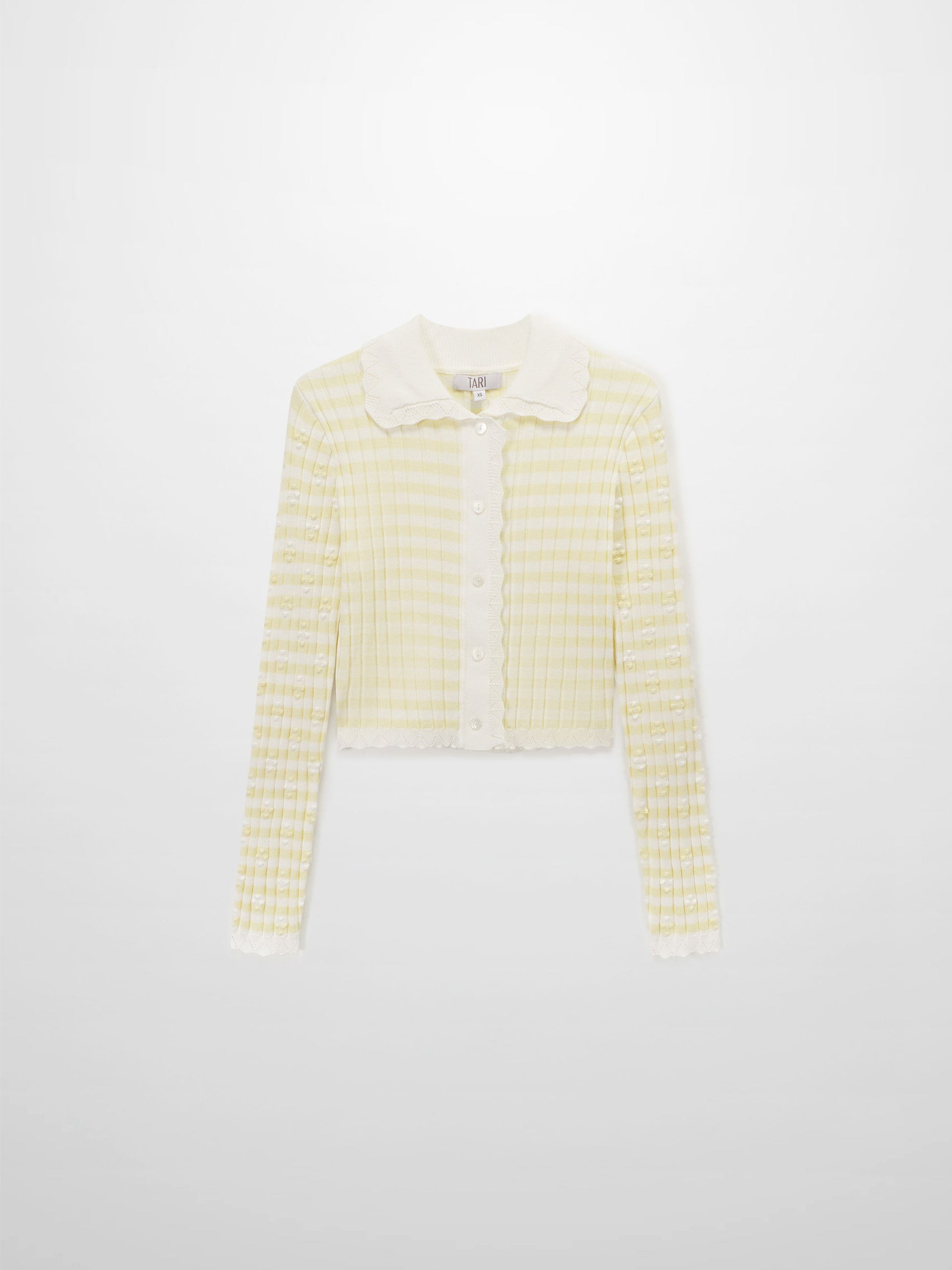 Striped Scalloped Edge Yellow White Cardigan Lightweight Layering Top-3
